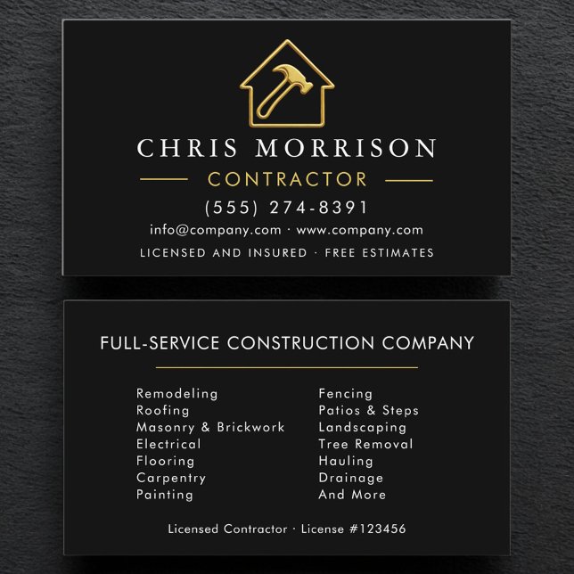 Black Gold Metallic Building Construction  Business Card (Creator Uploaded)