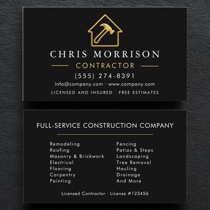 Black Gold Metallic Building Construction Business Card
