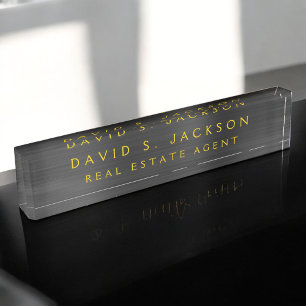 Black Gold Metallic Corporate Custom Professional Desk Name Plate