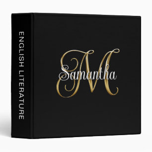 Black Gold Metallic Curly Signature M Monogram 3 Ring Binder
