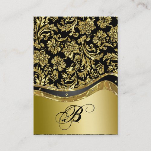 Black  Gold Metallic Look Floral Damasks Business Card