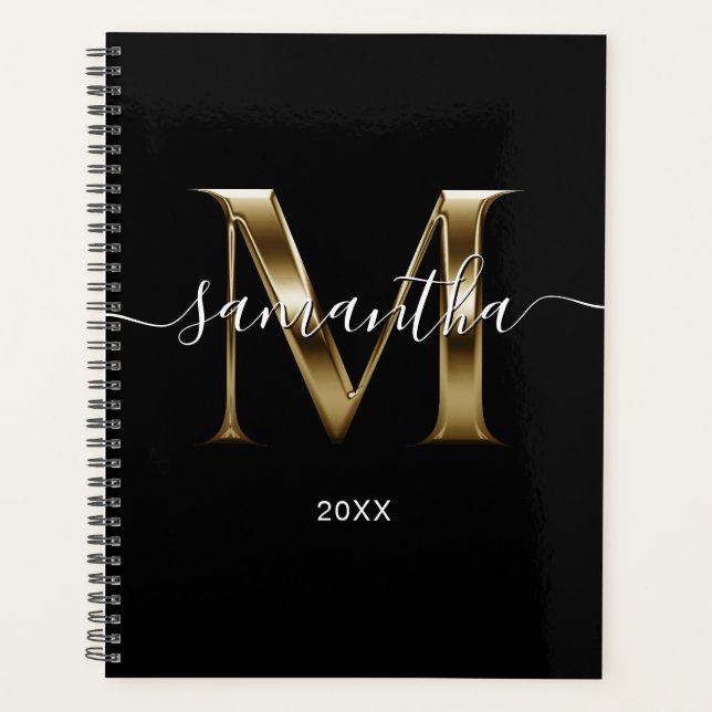 Black Gold Metallic Look Signature M Monogram Planner (Front)