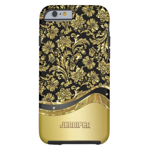 Black  Gold Metallic Look With Damasks Tough iPhone 6 Case