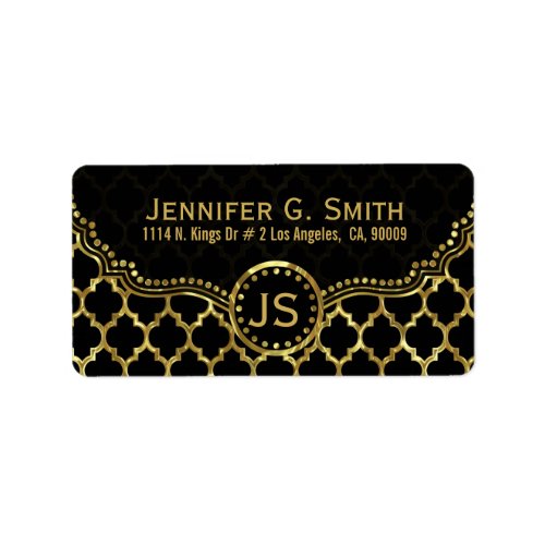 Black  Gold Metallic Quatrefoil Pattern 2 Label