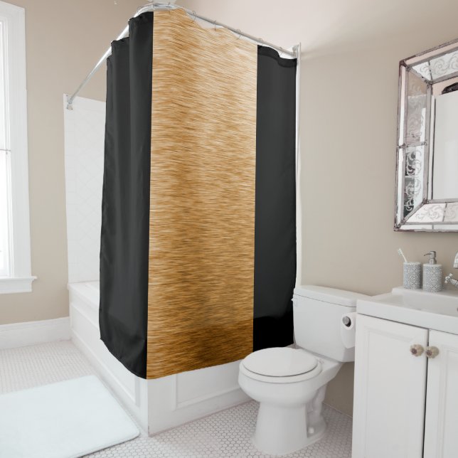 Black & Gold Metallic Vertical Stripes Shower Curtain (In Situ)