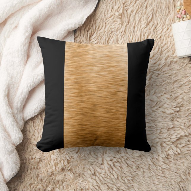 Black & Gold Metallic Vertical Stripes Throw Pillow (Blanket)