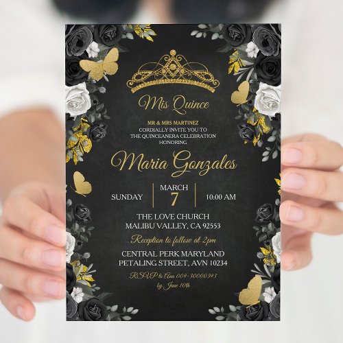 Black  Gold Mexican Charra Mis XV Anos Birthday Invitation