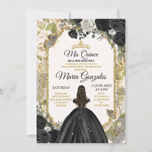 Black  Gold Mexican Charra Mis XV Anos Butterfly Invitation