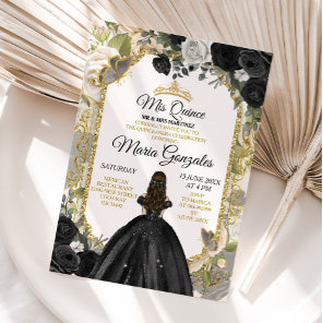 Black & Gold Mexican Charra Mis XV Anos Butterfly Invitation