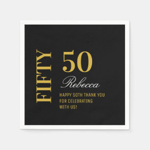 Black & Gold Minimal 50th Birthday Party Cocktail Napkins