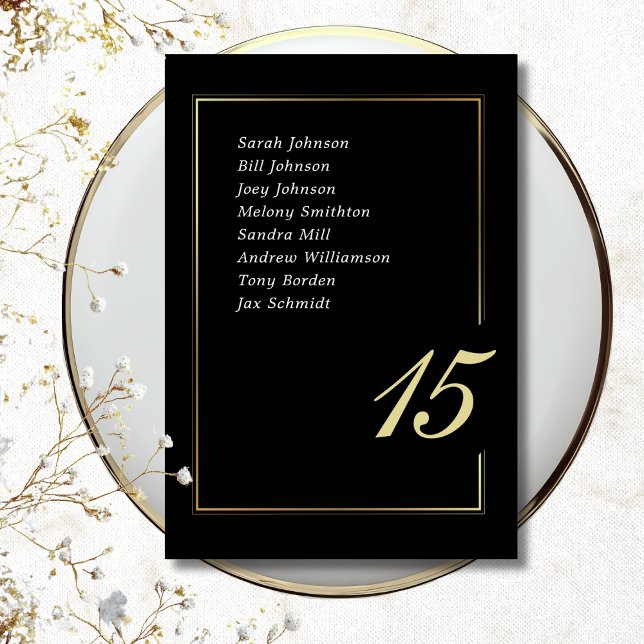 Black Gold Minimal Bold Script Typography Wedding Table Number (Creator Uploaded)