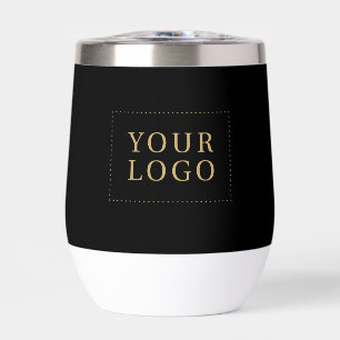Black & Gold Minimal Business Logo Custom Text Thermal Wine Tumbler