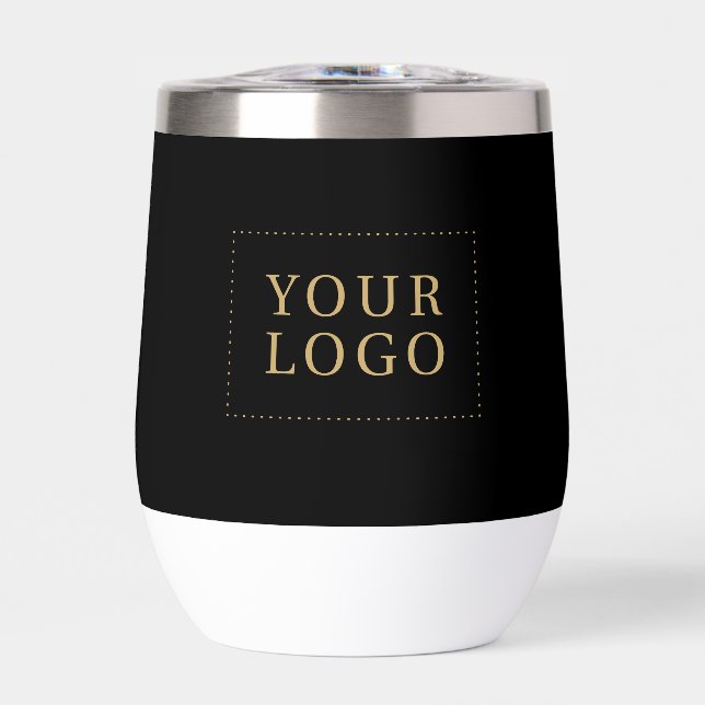 Black & Gold Minimal Business Logo Custom Text Thermal Wine Tumbler (Front)