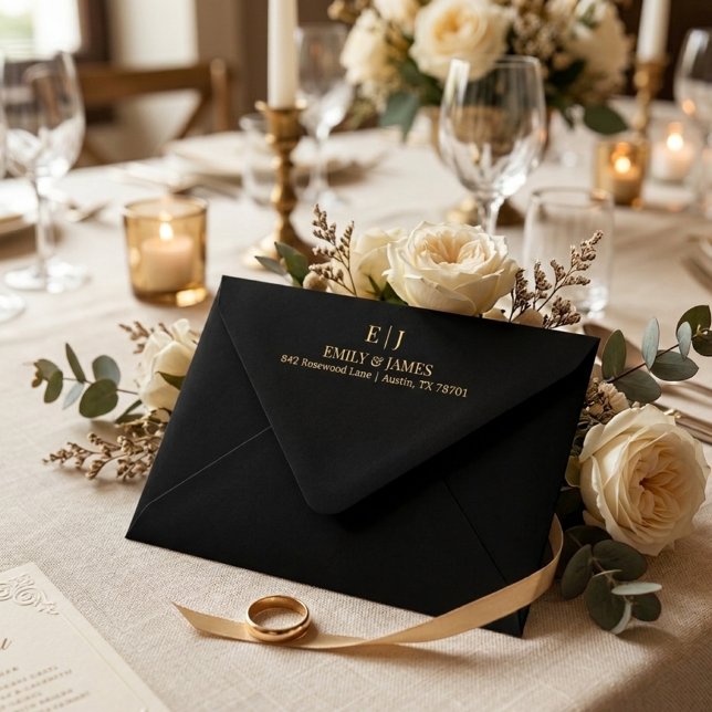 Black Gold Minimal Chic Wedding Envelope (You can choose background colors and change the text color as well.)