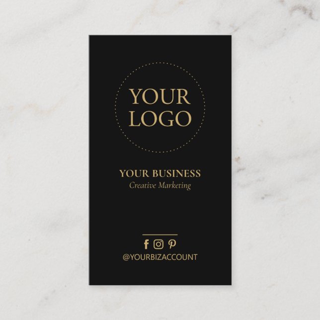 Black & Gold Minimal Logo Business Social Media Business Card (Front)