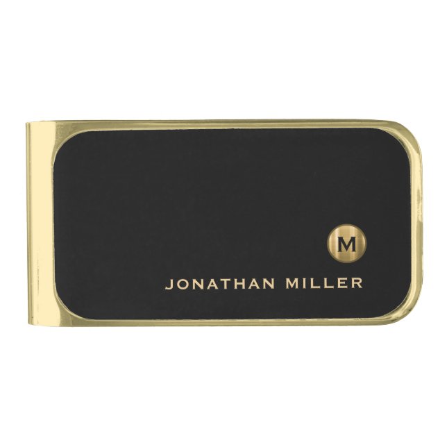 Black Gold Minimal Luxury Monogram Finish Money Clip (Front)