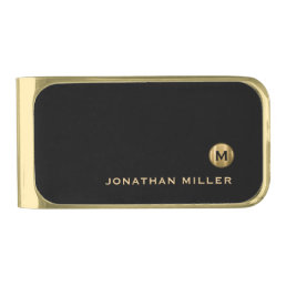 Black Gold Minimal Luxury Monogram Gold Finish Money Clip