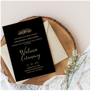 Black Gold Minimal Modern Script Walima Ceremony Invitation