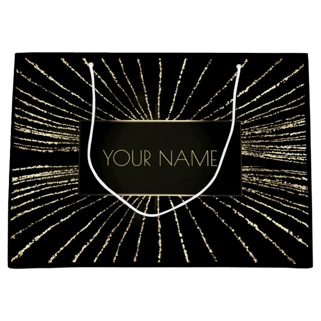 Black Gold Minimal Name Luxury Brand Wedding Large Gift Bag (Front)