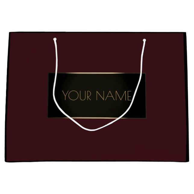 Black Gold Minimal Name Luxury Branding Bordeaux Large Gift Bag (Front)