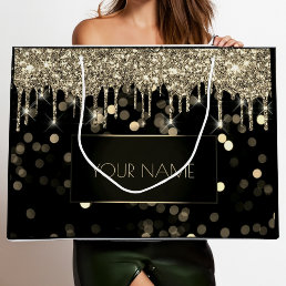Black Gold Minimal Name Luxury Branding Drips Large Gift Bag