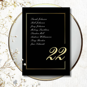 Black Gold Minimal Script Guest Names Wedding Table Number