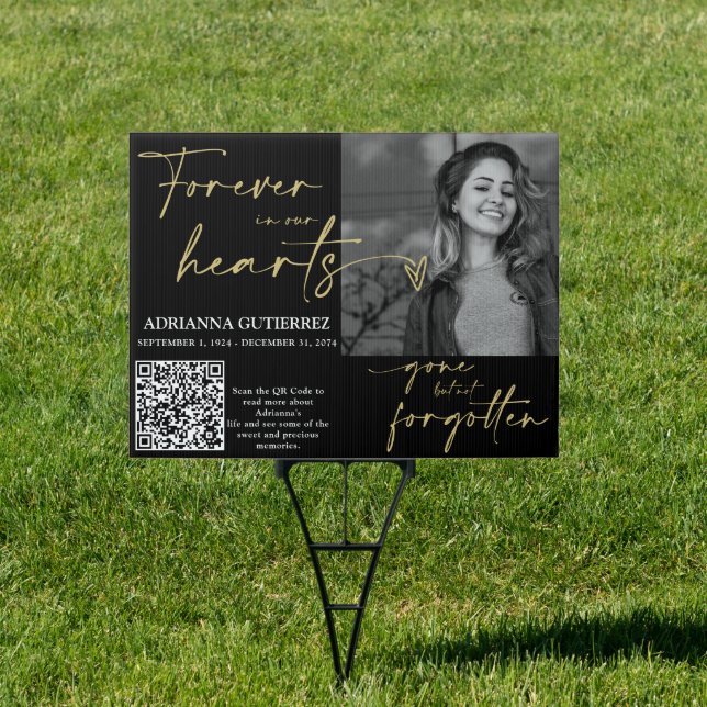 Black Gold Minimal Script QR Code Memorial Photo Sign (Insitu)