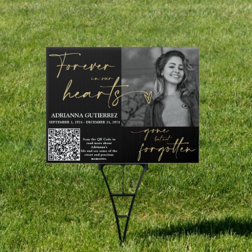 Black Gold Minimal Script QR Code Memorial Photo Sign