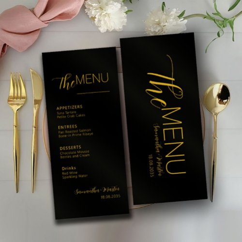 Black Gold Minimal Script Wedding Menu