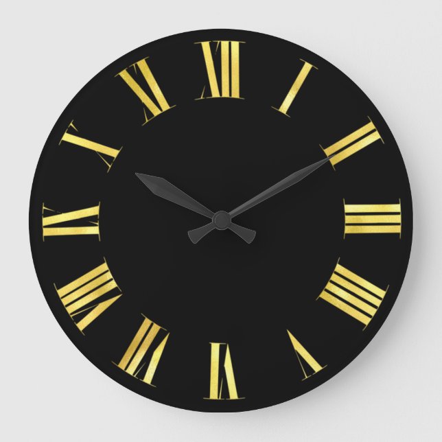 Black Gold  Minimalism Roman Numbers Large Clock (Front)