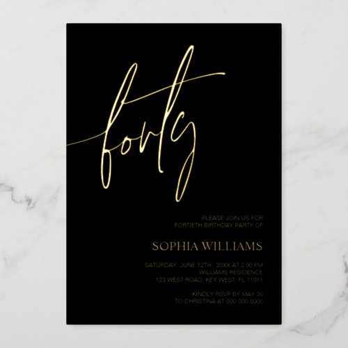 Black  Gold Minimalist 40th Birthday Foil Invitation