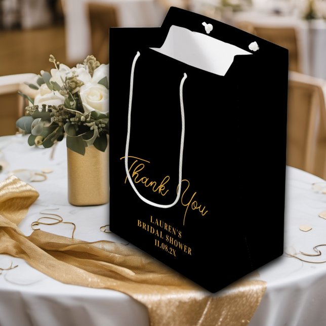 Black Gold Minimalist Bridal Shower Thank You Small Gift Bag (Creator Uploaded)