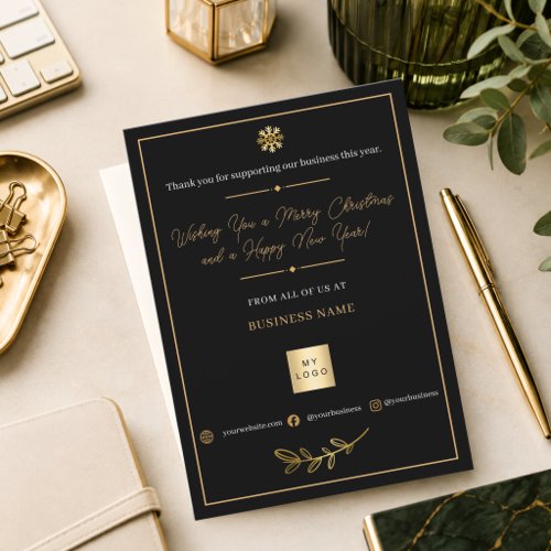 Black Gold Minimalist Business Logo Holiday Card