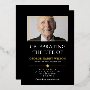 Black Gold Minimalist Celebration of Life Foil Invitation