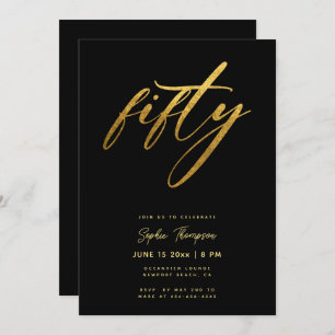 Black Gold Minimalist Chic Elegant 50th Birthday Invitation