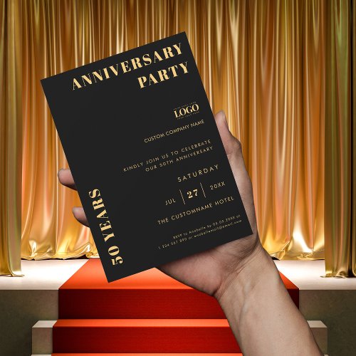 Black  Gold Minimalist Company Logo Anniversary Invitation