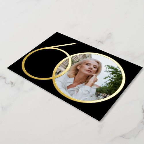 Black Gold Minimalist Custom Photo 60th Birthday Foil Invitation