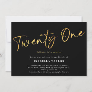 Black Gold Minimalist Elegant 21st Birthday Invitation