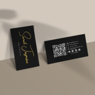 Black & Gold Minimalist Elegant Scannable Qrcode Business Card