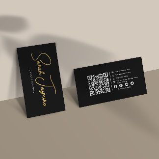 Black & Gold Minimalist Elegant Scannable Qrcode Business Card