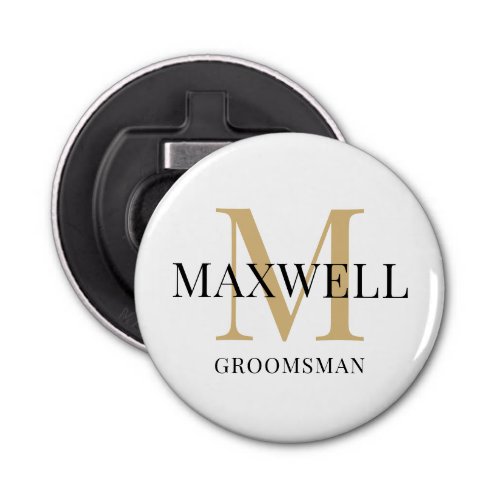 Black Gold Minimalist Groomsman Custom Monogram Bottle Opener