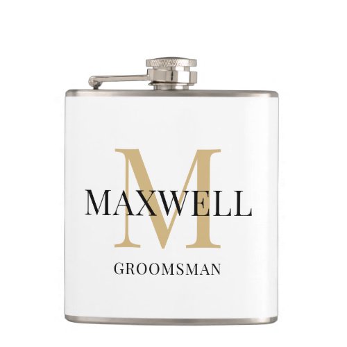 Black Gold Minimalist Groomsman Custom Monogram Flask