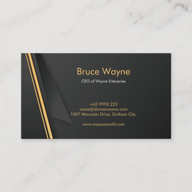 Black Gold | Minimalist Modern Professional Business Card (Front)