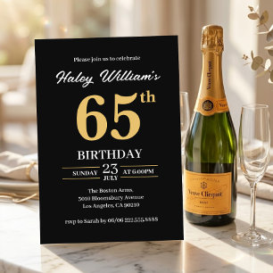 Black Gold Minimalist Modern Simple 65th Birthday Invitation