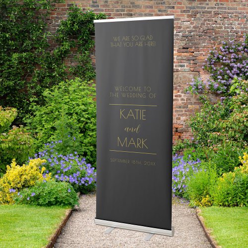 Black Gold Minimalist Modern Wedding Welcome  Retractable Banner