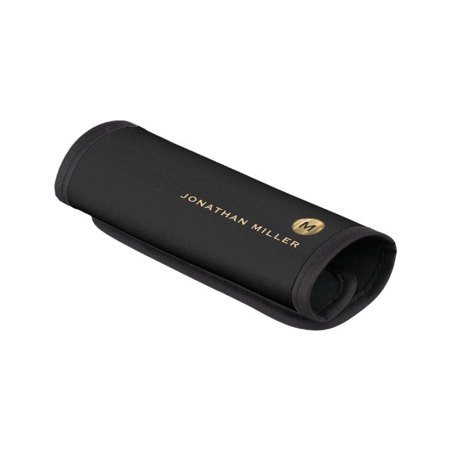 Black Gold Minimalist Monogram Luggage Handle Wrap (Angled)