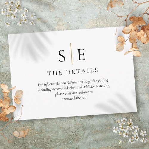 Black Gold Minimalist Monogram Wedding Details Enclosure Card