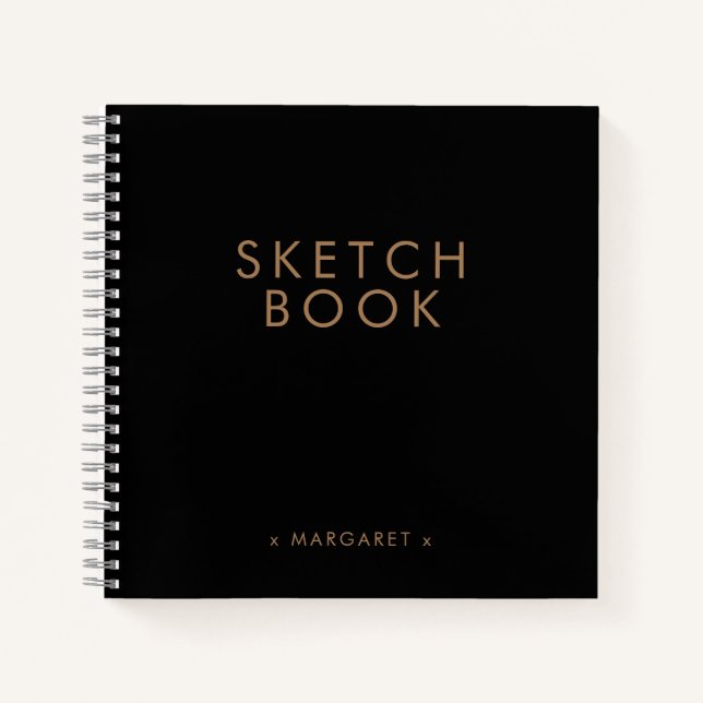 Black Gold Minimalist Personalized Sketchbook Notebook (Front)