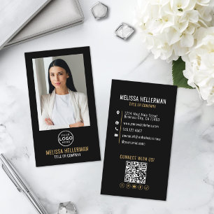 Black Gold Minimalist Photo QR Code Logo Business Card