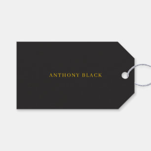 Black & Gold Minimalist Plain Elegant Own Name Gift Tags